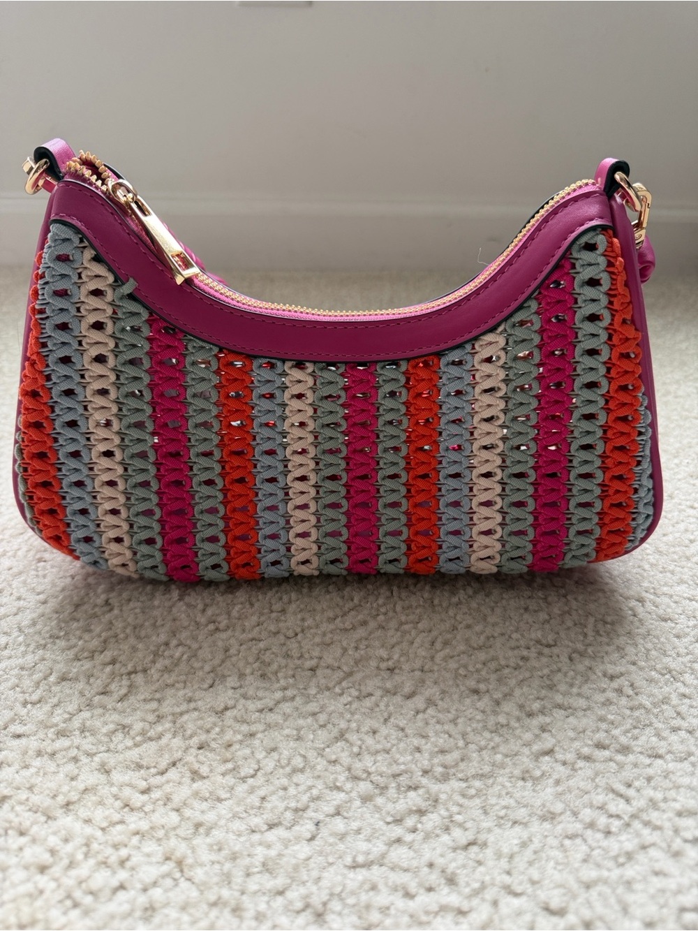 Aldo Pink Multicolor Woven Shoulder Bag